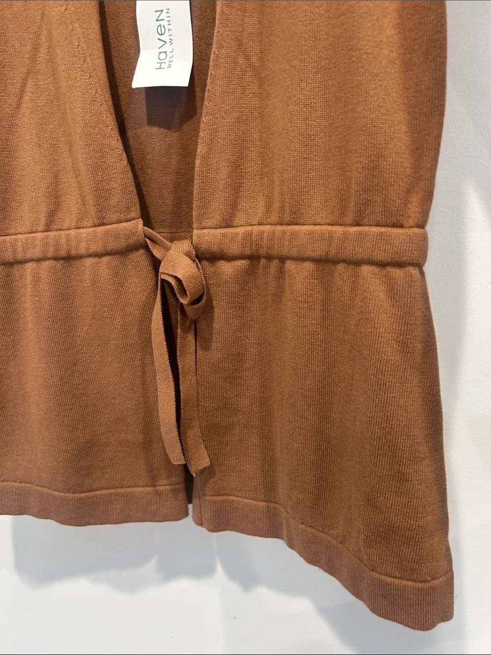 Haven luxe cashmere cotton Brown Tie-Front Open Cardigan Sweater XS women’s new